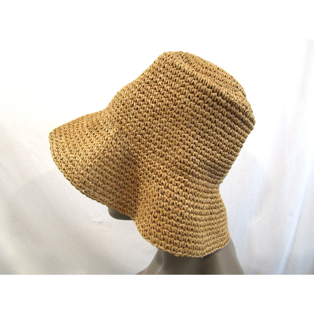 Madewell Brown Paper Straw Packable 3" Wide Brim Bucket Hat Women S/M - Picture 4 of 8